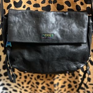 Aimee Kestenberg Black Leather Crossbody Rainbow Hardware